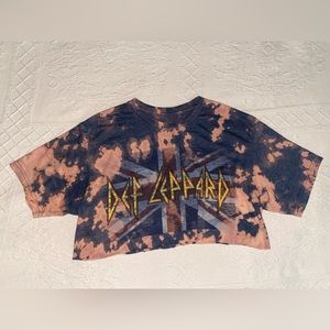 OOAK Tie-dyed Def Leppard Cropped T shirt sz M